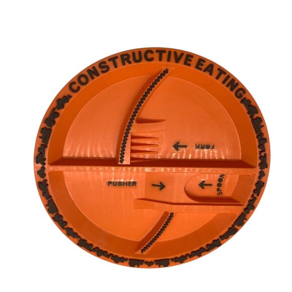 Constructive Eating Orange Construction Plates 9" Divided Toddlers Kids Set of 4 - Picture 1 of 3